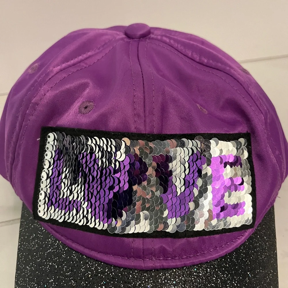 Youth Disney purple black glittery love Mickey Mouse Hat adjustable